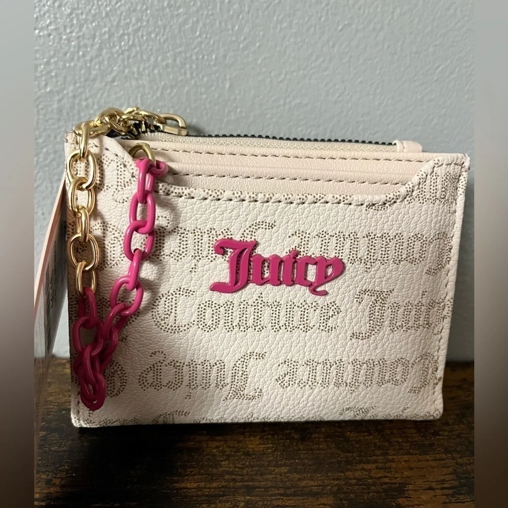Juicy Couture Bifold Wallet Pullout Card Holder Pink Tan NWT